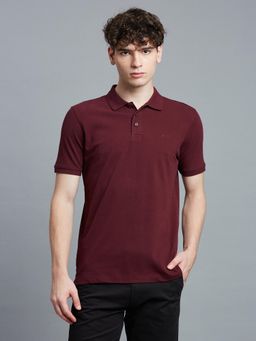 Reid & Taylor - Men Wine Solid Polo T-Shirt