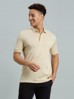 Reid & Taylor - Men Beige Textured Polo T-Shirt