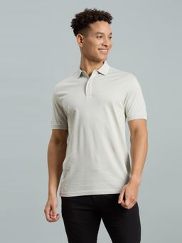 Reid & Taylor - Men Off White Textured Polo T-Shirt