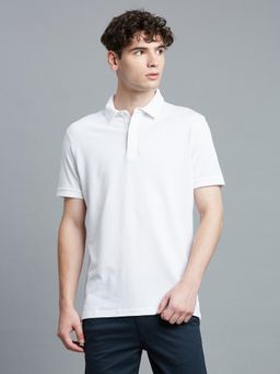 Reid & Taylor - Men White Textured Polo T-Shirt