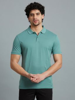 Reid & Taylor - Men Teal Green Solid Polo T-Shirt