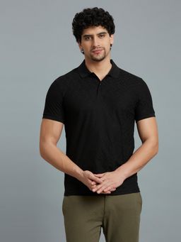 Reid & Taylor - Men Black Textured Polo T-Shirt