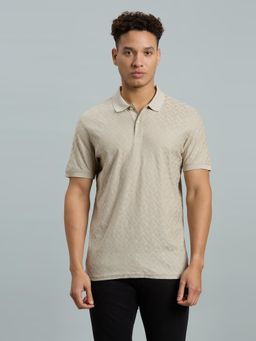 Reid & Taylor - Men Beige Textured Polo T-Shirt