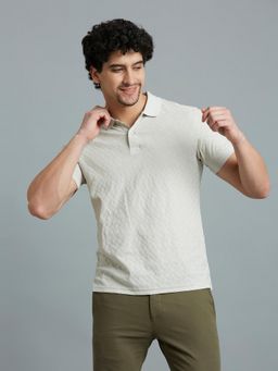 Reid & Taylor - Men Off White Textured Polo T-Shirt