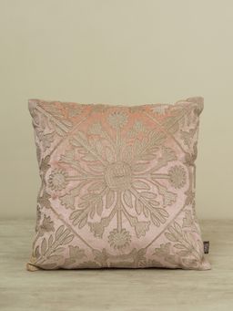 Pure Home + Living - Pink Velvet Zari Embroidered Square Cushion Cover (16x16 inches)