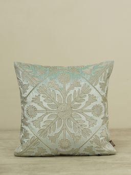 Pure Home + Living - Blue Velvet Zari Embroidered Square Cushion Cover (16x16 inches)
