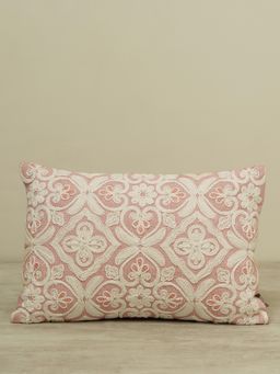 Pure Home + Living - Pink Cotton Embroidered Rectangular Cushion Cover (12x18 inches)