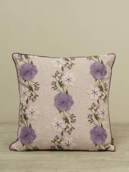 Pure Home + Living - Purple Floral Print Cotton Cushion Cover (16x16 inches)