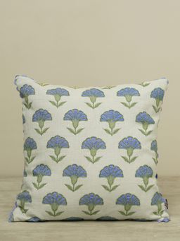 Pure Home + Living - Blue Printed Cotton Cushion Cover with Beads (18x18 inches)