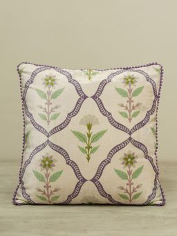 Pure Home + Living - Purple Printed Cushion Cover with Pom Pom Lace (16x16 inches)