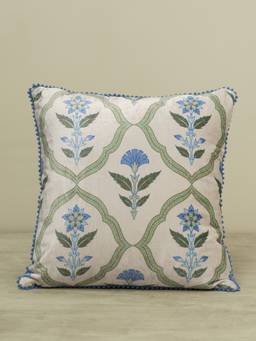 Pure Home + Living - Green Printed Cushion Cover with Pom Pom Lace (16x16 inches)