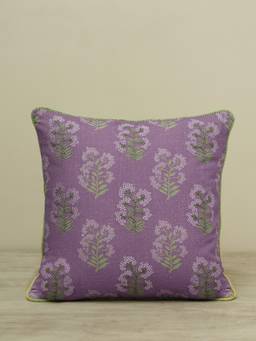 Pure Home + Living - Purple Printed Embroidered Cotton Cushion Cover (18x18 inches)