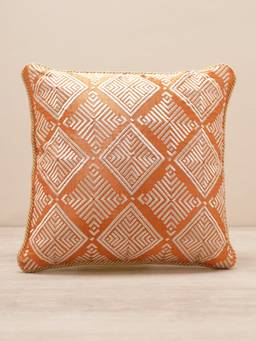Pure Home + Living - Orange Geometric Embroidered Cushion Cover with Satin Twisted Dori (16x16 inches)
