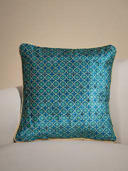 Pure Home + Living - Blue Printed Cushion Cover with Beads (16x16 inches)