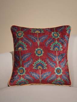 Pure Home + Living - Red Printed Cushion Cover with Beads (18x18 inches)