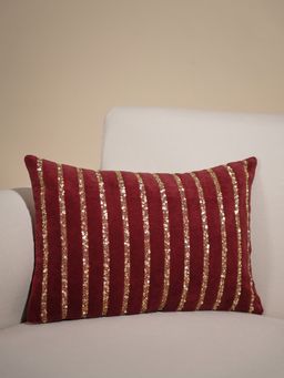 Pure Home + Living - Red Sequin Embroidered Cushion Cover (12x18 inches)