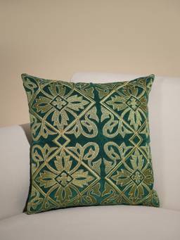 Pure Home + Living - Green Embroidered Cushion Cover (16x16 inches)