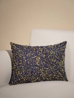 Pure Home + Living - Blue and Gold Sequinned Cushion Cover (12x18 inches)