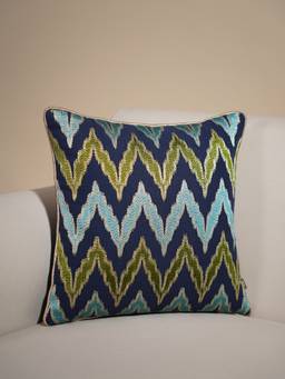 Pure Home + Living - Blue and Green Ikat Embroidered Square Cushion Cover (16x16 inches)