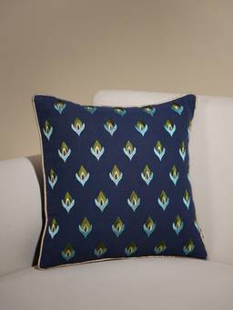 Pure Home + Living - Blue and Green Embroidered Square Cushion Cover with Piping (16x16 inches)