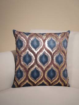 Pure Home + Living - Blue and Gold Printed Square Cushion Cover (16x16 inches)