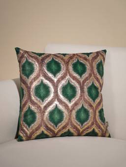 Pure Home + Living - Green and Brown Printed Cushion Cover (16x16 inches)