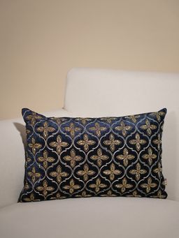 Pure Home + Living - Blue and Gold Embroidered Rectangle Cushion Cover (12x18 inches)