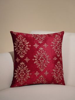 Pure Home + Living - Red Embroidered Square Cushion Cover (16x16 inches)
