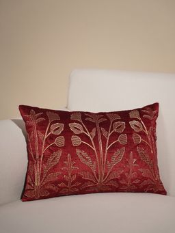 Pure Home + Living - Red Embroidered Rectangle Cushion Cover (12x18 inches)