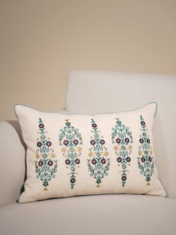 Pure Home + Living - White and Blue Embroidered Rectangle Cushion Cover (12x18 inches)