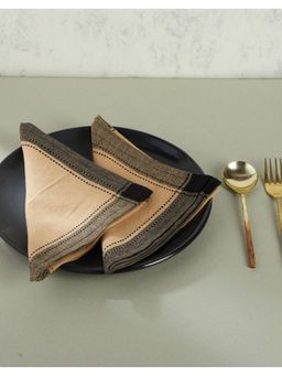 Fabindia - Beige Black Tanka Woven Cotton Napkins - Set of 6