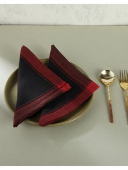 Fabindia - Black Red Tanka Woven Cotton Napkins - Set of 6