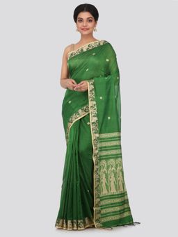 PinkLoom - Women's Cotton Saree With Unstitched Blouse Piece,Green