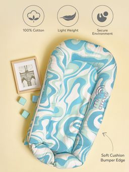 Mi Arcus - Blue Printed Soft & Cozy Portable Nest Pad Bed for Comfortable Sleep (0-8 M)
