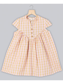 SWEETLIME BY AS - Caps Sleeves Yarn Dyed Lurex Checks Organic Dress - Brown/ Rose