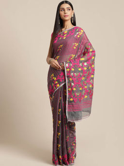 LAA CALCUTTA - Grey and Pink Cotton Jamdani Saree