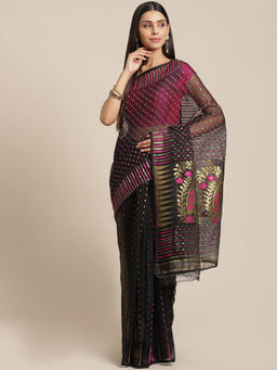 LAA CALCUTTA - Black and Golden Cotton Jamdani Saree