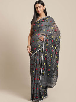 LAA CALCUTTA - Grey and Black Cotton Jamdani Saree