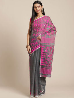 LAA CALCUTTA - Grey and Pink Cotton Jamdani Saree