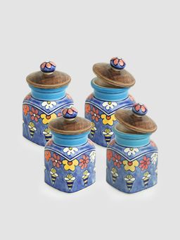 ExclusiveLane - The Bee Collective Hand-Painted Ceramic Kitchen Storage Jars And Container (Set Of 4, 500ml each)