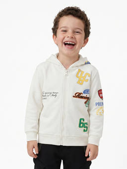 United Colors of Benetton - Off White Cotton Blend Embroidered Mid Waist Hoodies