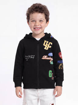 United Colors of Benetton - Black Cotton Blend Embroidered Mid Waist Hoodies