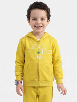 United Colors of Benetton - Yellow Cotton Blend Typography Mid Waist Hoodies
