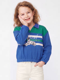United Colors of Benetton - Blue Cotton Blend Stripes Mid Waist Sweatshirt
