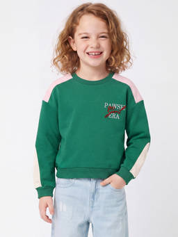 United Colors of Benetton - Green Cotton Blend Typography Mid Waist Sweatshirt