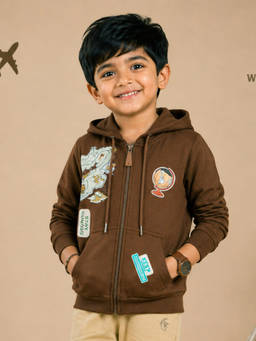KiddoPanti - Brown Fleece Graphic Hoodies