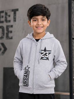 KiddoPanti - Grey Fleece Graphic Hoodies