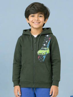 KiddoPanti - Green Fleece Graphic Hoodies