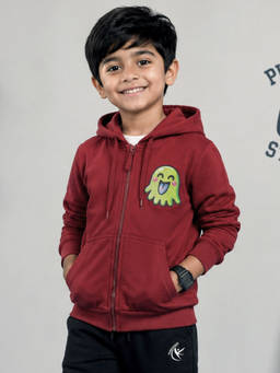 KiddoPanti - Maroon Fleece Graphic Hoodies