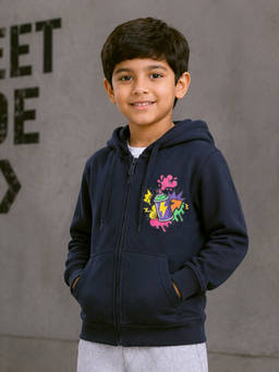 KiddoPanti - Navy Blue Fleece Graphic Hoodies